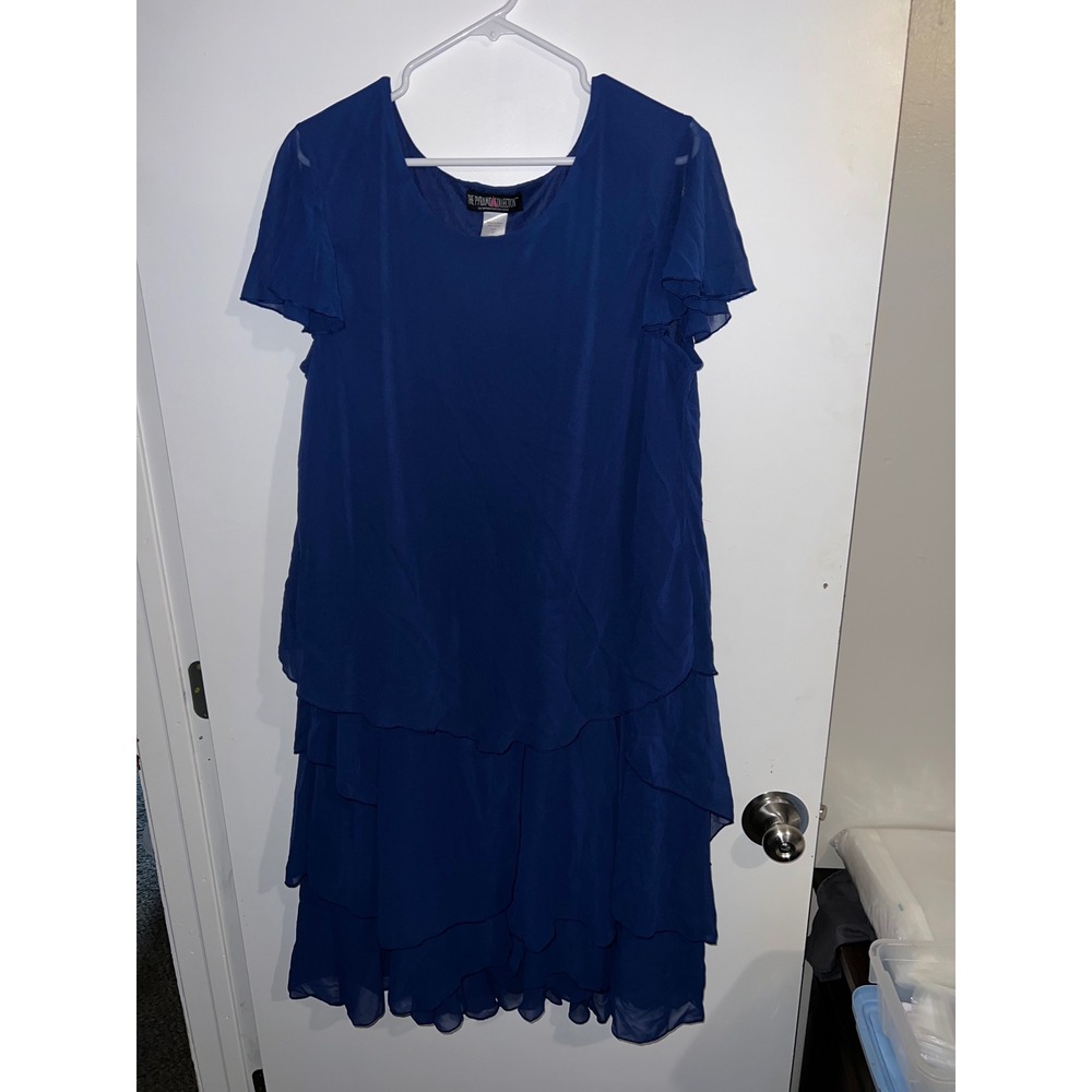Pyramid Collection Royal Blue Tiered Chiffon Dress Size 2X Plus Flutter Sleeve